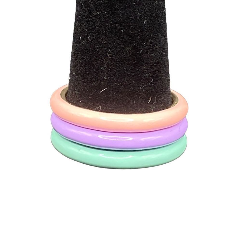 Sterling silver 925 stackable enamel rings peach lavender and green size 7.5 - Picture 2 of 8